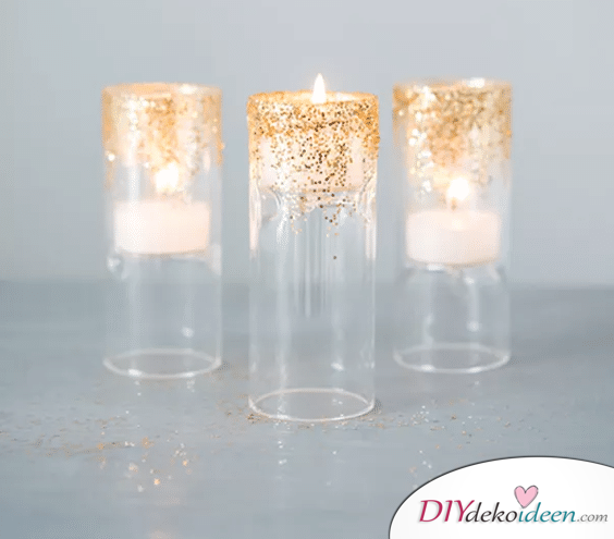 DIY Hochzeitsdekoration Bastelideen - Glitzer-Kerzenständer