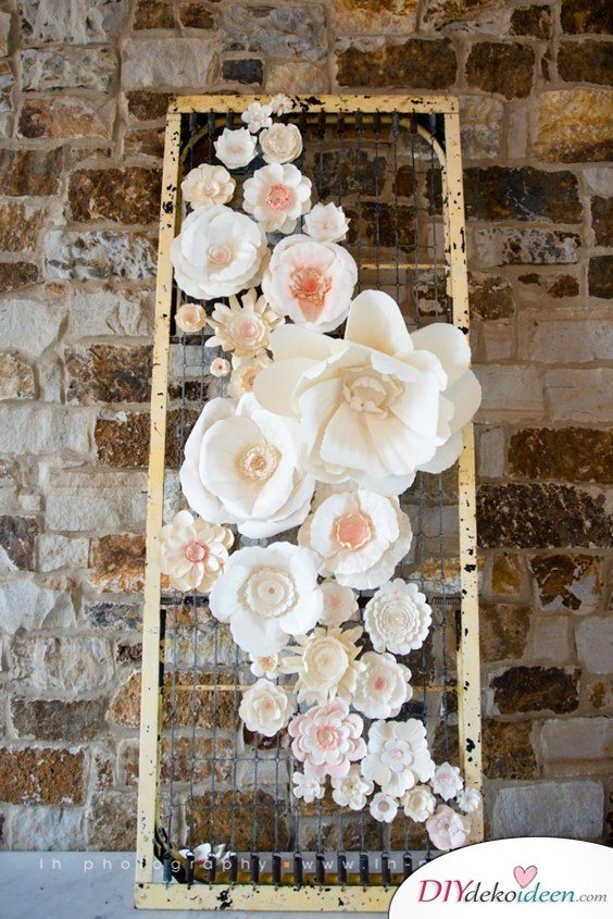 DIY Hochzeitsfoto Hintergrund - Papierblumen basteln 