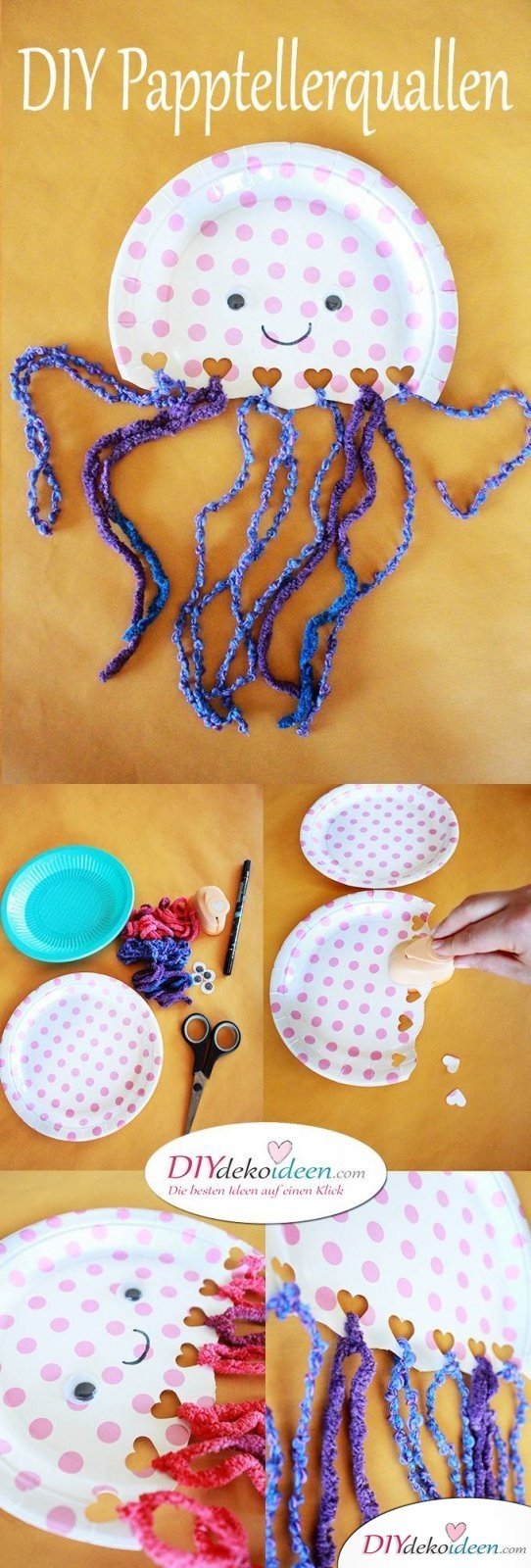 Quallen aus Papptellern - DIY Bastelideen fürs Basteln mit Kleinkindern
