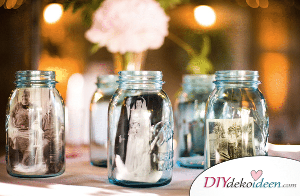 20 + DIY Bastelideen zur Hochzeit - Fotos im Glas