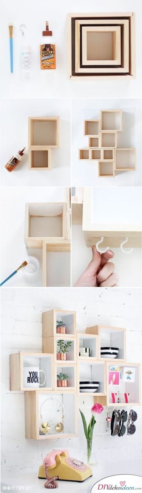 15+ DIY Bürodeko Ideen - DIY Regal Holzboxen
