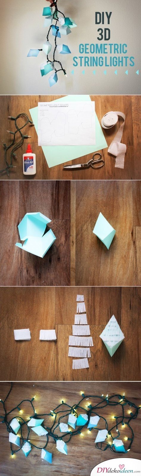 15 Bastelideen DIY Lampen selber machen - DIY geometrische Lichterkette 