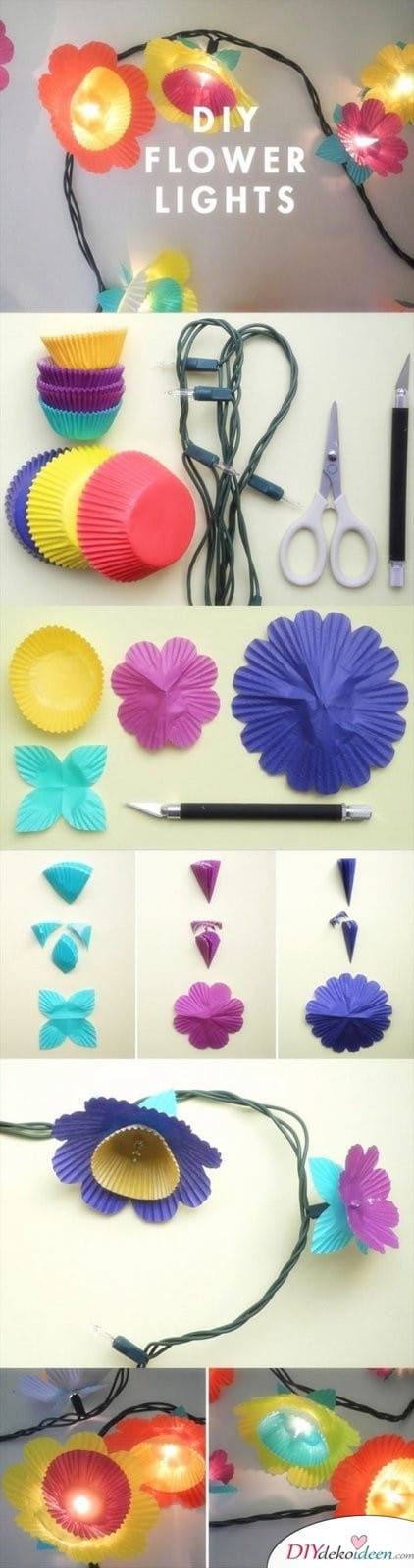 15 Bastelideen DIY Lampen selber machen - DIY Blumenlichterkette 