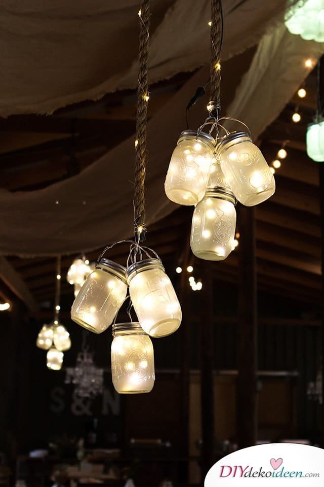 Hochzeitsdeko mit Einmachgläsern - DIY Lampen