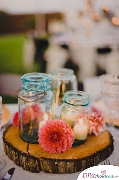 Hochzeitsdeko mit Einmachgläsern - DIY Kerzengläser