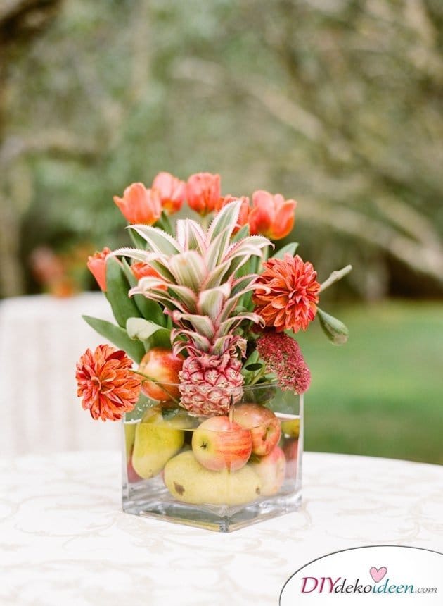 Obst Deko zur Hochzeit – Blumenschmuck Tischdeko