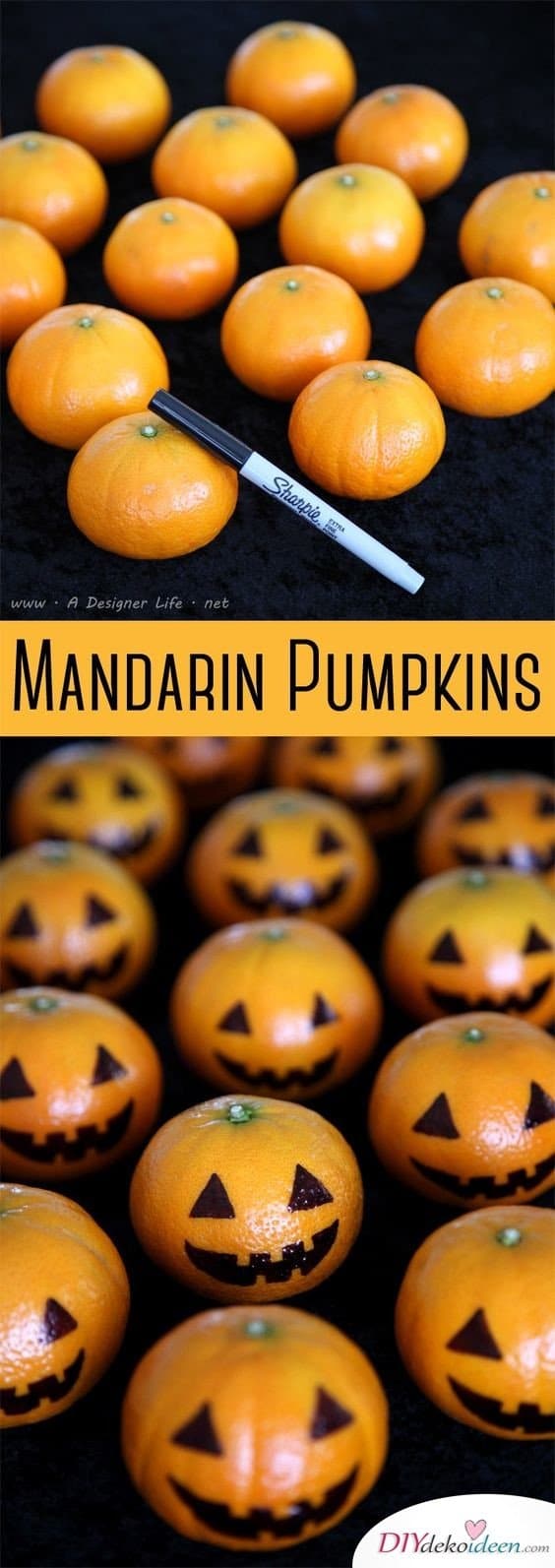 15 Halloween Bastelideen + Anleitungen - Mandarinen-Kürbisse