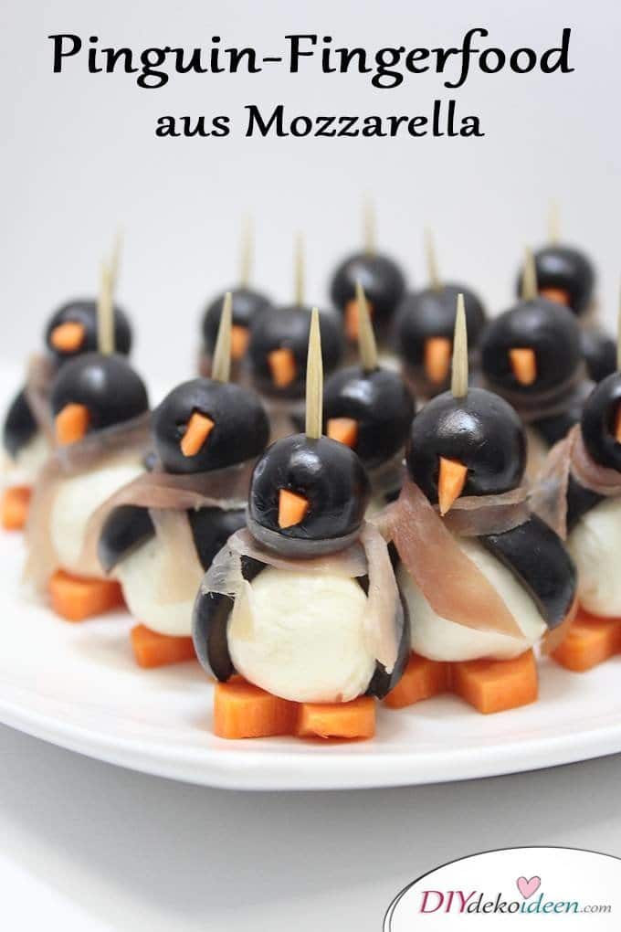 Eure Gäste werden vom Pinguin-Fingerfood aus Mozzarella begeistert sein