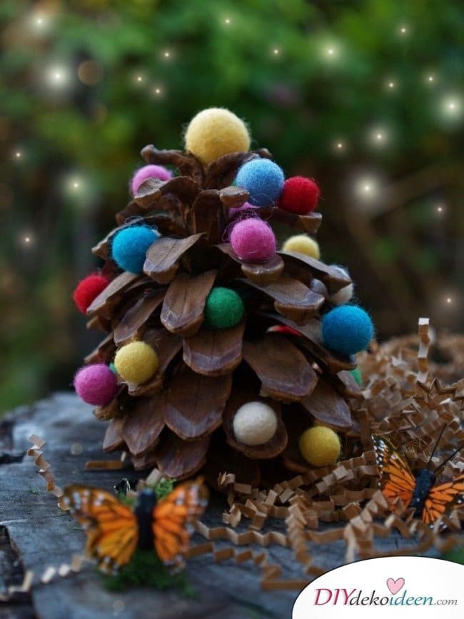 Basteln mit Tannenzapfen - 15 Ideen für Kinder - DIY Bastelidee Weihnachtsbasteln mit Kindern Tannenbaumschmuck basteln