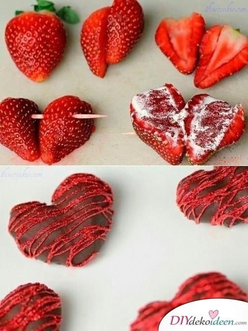14. Mit Schokolade überzogene Erdbeeren, ein unverzichtbares Detail für eine romantische Überraschung