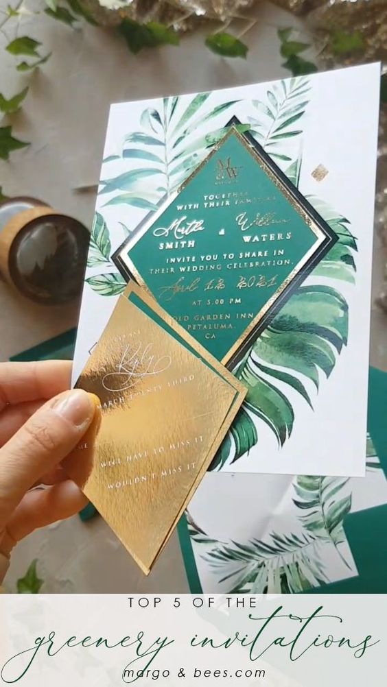 Hochzeitskarten Ideen – Tropische Blätter und Gold
