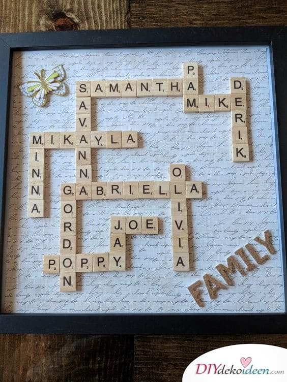 Familienstammbaum aus Scrabble-Buchstaben