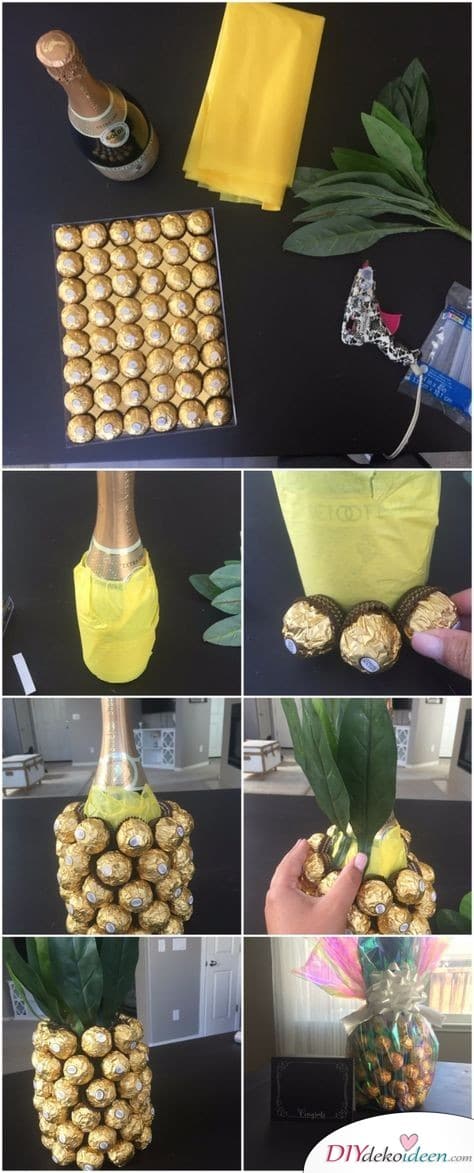 Champagnerananas – Sektflaschen kreativ verpacken
