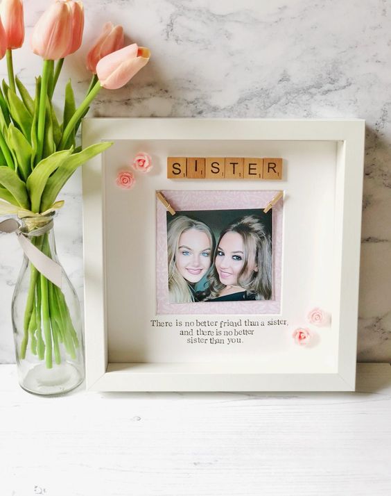 Picture frame with dedication - personalized gift for sister 