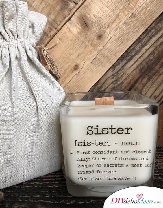 Bedrucktes Kerzenglas - Geburtstagsgeschenk für die Schwester Bedrucktes Kerzenglas - Geburtstagsgeschenk für die Schwester