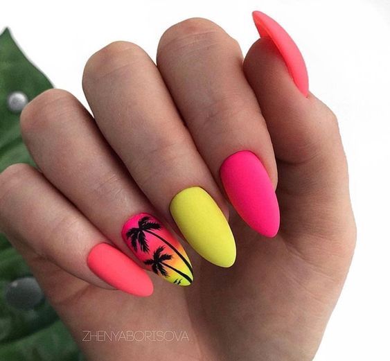 Sommer Nageldesign – tropischer Sonnenuntergang