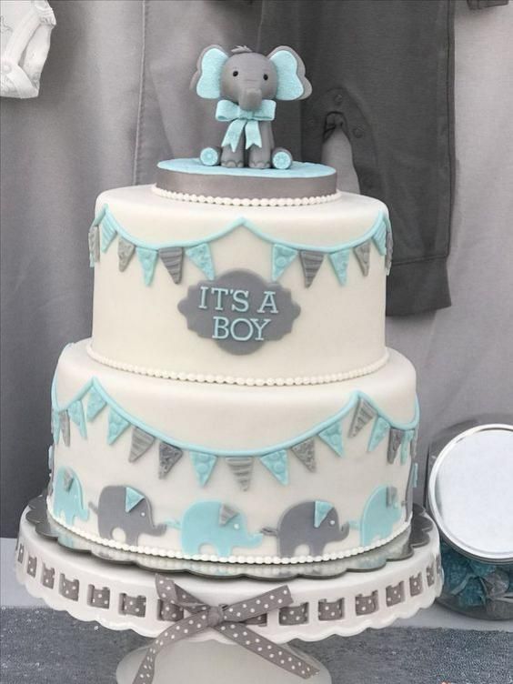  Hellblauer Elefant - Babyparty Torte Ideen