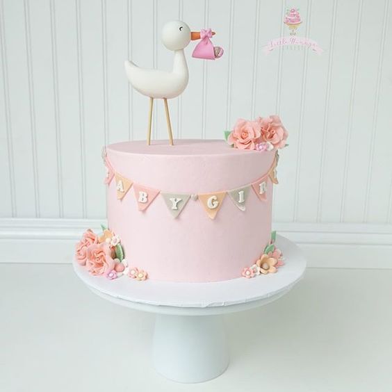 Baby party Torte - Der Storch brings baby 