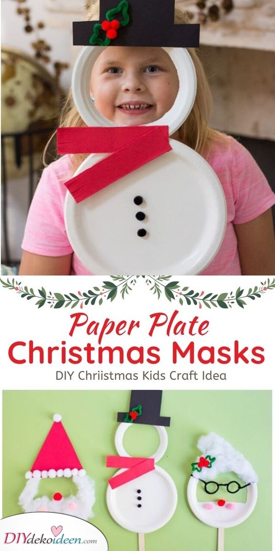 Pappteller Masken Nikolaus basteln – Weihnachtsmann basteln für Kinder